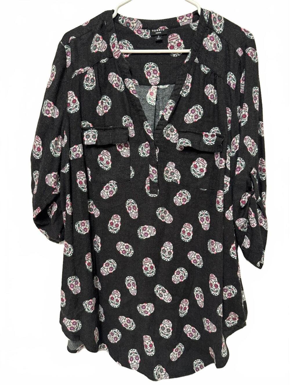 Torrid Harper Sugar Skull Tunic Blouse Black Size 2 2X